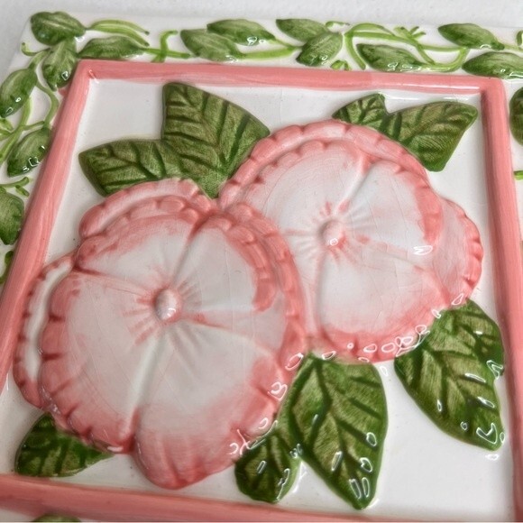 Vintage Treasure Craft Pink Green Floral Trivet Decor Wall Art Ceramic Tile - Picture 10 of 14